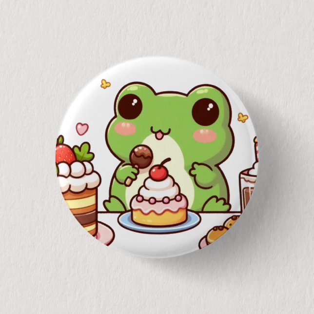 Chapa Redonda De 2,5 Cm Frog eating cake (Anverso)