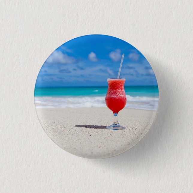 Chapa Redonda De 2,5 Cm Frosty Strawberry Drink on the Beach (Anverso)