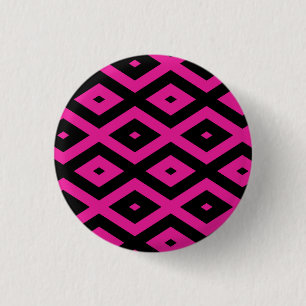 Chapa Redonda De 2,5 Cm Fuchsia y patrón de diamante negro