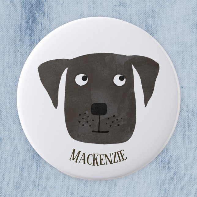 Chapa Redonda De 2,5 Cm Funny Black Labrador Recuperever Dog Custom Name (Fun Black Labrador Retriever Dog personalized button)