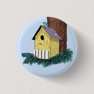 Chapa Redonda De 2,5 Cm Funny Bluebird on Birdhouse
