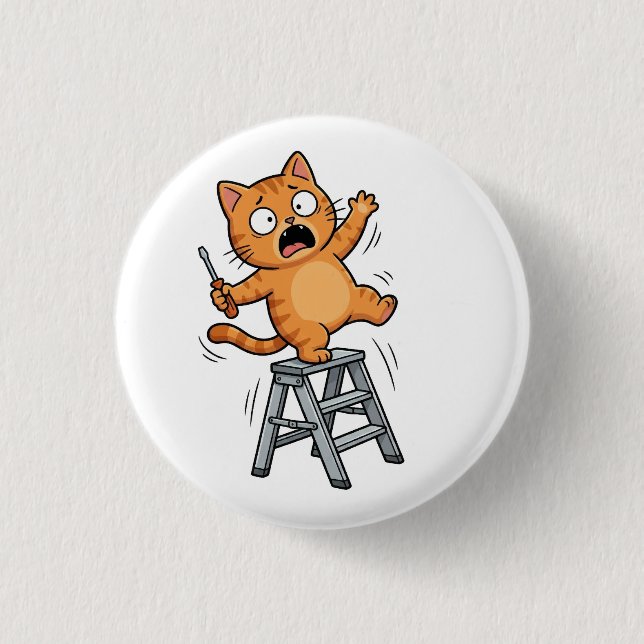 Chapa Redonda De 2,5 Cm Funny Clumsy Cat Button (Anverso)