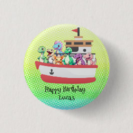 Chapa Redonda De 2,5 Cm Funny dinosaur Yacht Birthday party DIY Name