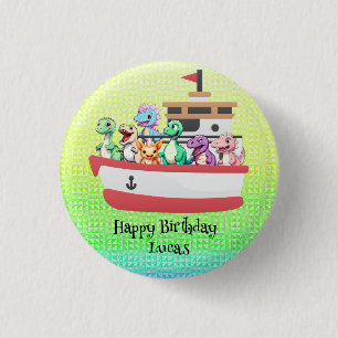 Chapa Redonda De 2,5 Cm Funny dinosaur Yacht Birthday party DIY Name