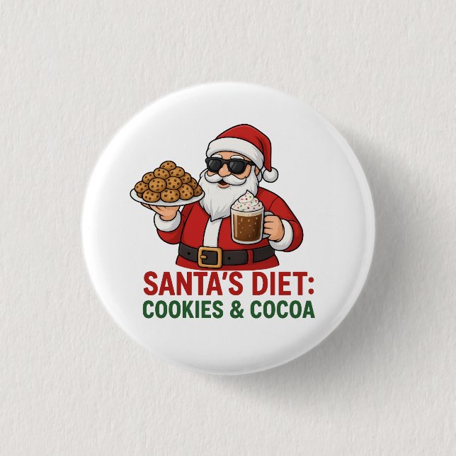 Chapa Redonda De 2,5 Cm Funny Santa Mug – Santa’s Diet: Cookies & Cocoa (Anverso)
