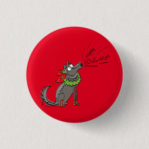 Chapa Redonda De 2,5 Cm Funny Wolf Navidades Felices vacaciones de Howlida