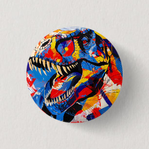 Chapa Redonda De 2,5 Cm Fusión de T-rex Dinosaurio Retro Salvaje
