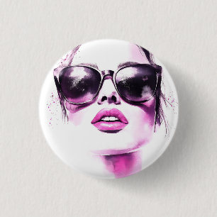 Chapa Redonda De 2,5 Cm Gafas de sol de mujer de moda de acuarela rosa chi