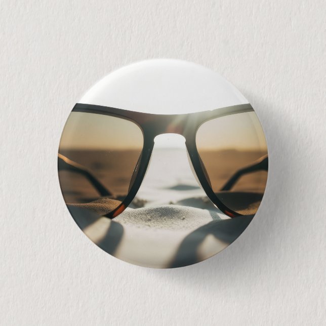 Chapa Redonda De 2,5 Cm Gafas de sol en arena (Anverso)