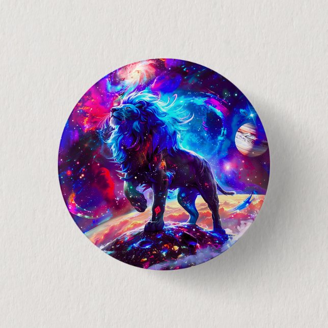 Chapa Redonda De 2,5 Cm Galaxy Lion Blue (Anverso)