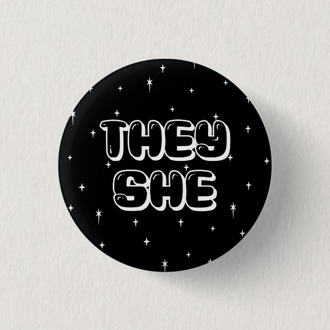 Chapa Redonda De 2,5 Cm Galaxy They/She Pronouns  (Anverso)