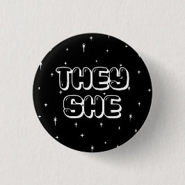 Chapa Redonda De 2,5 Cm Galaxy They/She Pronouns
