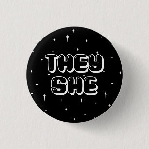 Chapa Redonda De 2,5 Cm Galaxy They/She Pronouns 