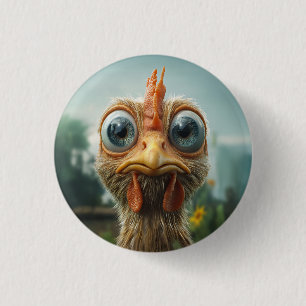 Chapa Redonda De 2,5 Cm Gallo Divertido de Ojos Grandes en Primer Plano