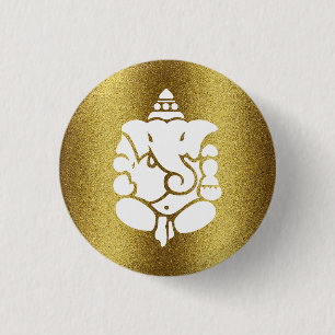 Chapa Redonda De 2,5 Cm Ganesha Golden Purpurina Design