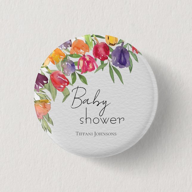Chapa Redonda De 2,5 Cm Garden Soiree Tulips & Greenery Baby Shower (Anverso)