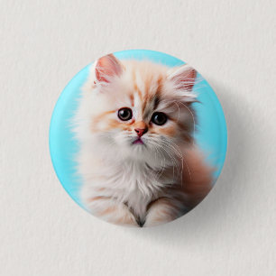 Chapa Redonda De 2,5 Cm Gatito Adorable con Fondo Azul