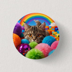Chapa Redonda De 2,5 Cm Gatito Adorable Juguete Arcoíris Gato Atigrado Ado