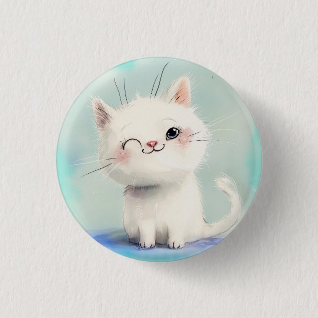 Chapa Redonda De 2,5 Cm Gatito blanco lindo (Anverso)
