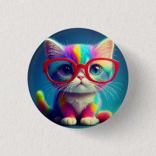 Chapa Redonda De 2,5 Cm Gatito de Colores de Arcoíris con Gafas-46568