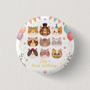 Chapa Redonda De 2,5 Cm Gatito de fiesta perfecto Pin para cumpleaños de n