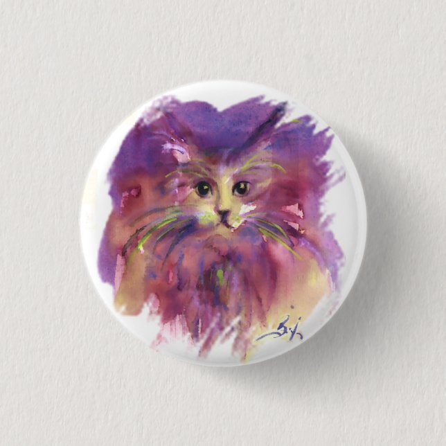 CHAPA REDONDA DE 2,5 CM GATITO MORADO ,RETRATO DE GATO (Anverso)