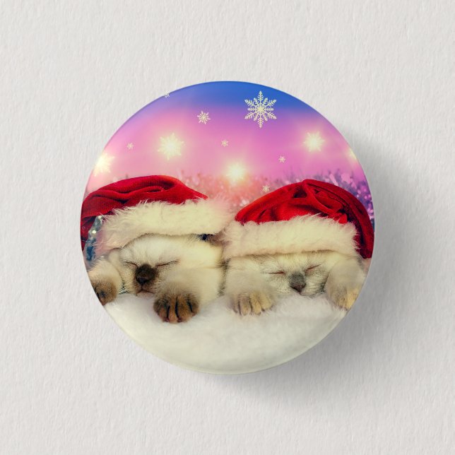 Chapa Redonda De 2,5 Cm Gatitos que esperan Santa (Anverso)