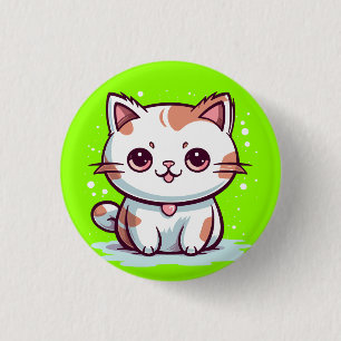 Chapa Redonda De 2,5 Cm Gato adorable al estilo Kawaii Clipart