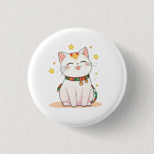 Chapa Redonda De 2,5 Cm Gato Afortunado con Diseño Kawaii de Estrellas