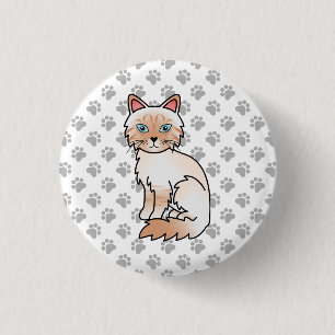 Chapa Redonda De 2,5 Cm Gato atigrado rojo Birman / Ragdoll Cute Cat & Paw