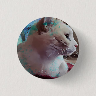 Chapa Redonda De 2,5 Cm Gato blanco en primer plano con efecto de pintura