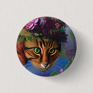 Chapa Redonda De 2,5 Cm gato con arte gorra de flores
