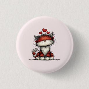 Chapa Redonda De 2,5 Cm Gato con Corazones de Amor Rojo Lindo y Divertido
