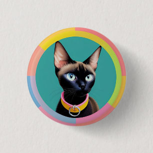 Chapa Redonda De 2,5 Cm Gato con ojos llamativos junto a un espejo circula