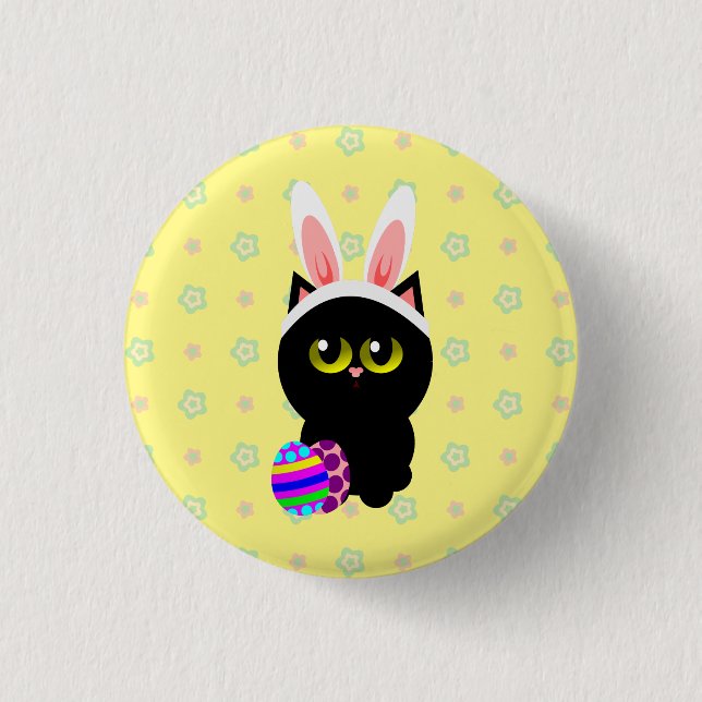 Chapa Redonda De 2,5 Cm Gato conejo de Pascua (Anverso)