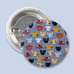 Chapa Redonda De 2,5 Cm Gato de corte<br><div class="desc">Muchos gatos lindos en un fondo azul medio. Ideal para los gatos locos o cuerdos. Arte original de Nic Squirrell.</div>