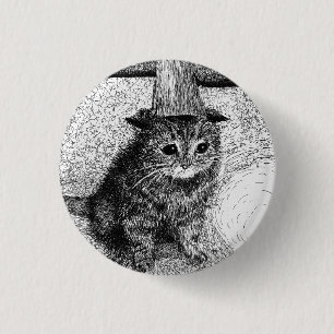 Chapa Redonda De 2,5 Cm Gato de Cumpleaños
