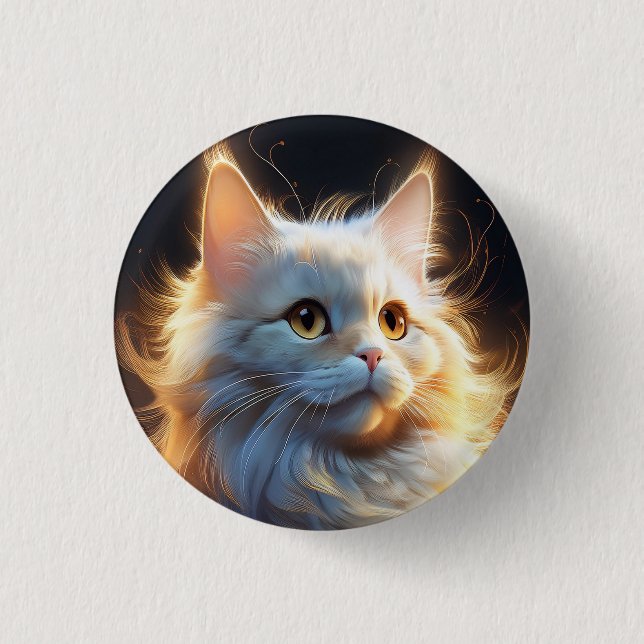 Chapa Redonda De 2,5 Cm Gato de fantasía blanco (Anverso)