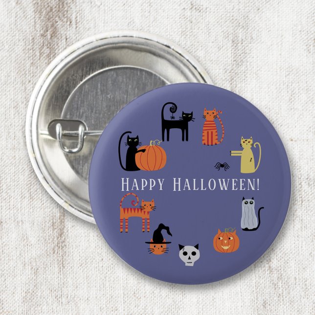 Chapa Redonda De 2,5 Cm Gato de Halloween Spooky (Happy Halloween fun cat button)