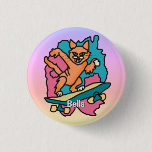 Chapa Redonda De 2,5 Cm Gato de Street Retro en Skateboard Divertido