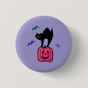Chapa Redonda De 2,5 Cm Gato Espeluznante Calabaza de Halloween Pop Art