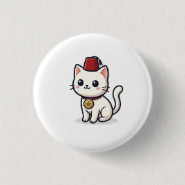 Chapa Redonda De 2,5 Cm Gato Kawaii Marroquí Adorable con Pegatina Fez
