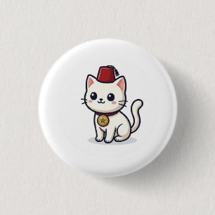 Chapa Redonda De 2,5 Cm Gato Kawaii Marroquí Adorable con Pegatina Fez