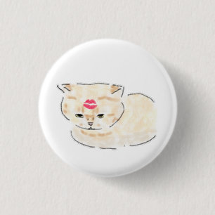 Chapa Redonda De 2,5 Cm Gato Lindo Con Marca De Beso De Labial Dibujado A