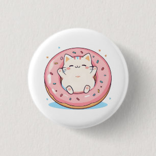 Chapa Redonda De 2,5 Cm Gato Lindo en Diseño Dulce Kawaii de Donut