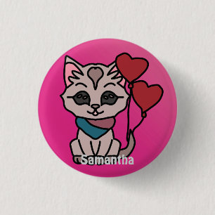 Chapa Redonda De 2,5 Cm Gato minimalista feliz con un corazón Amor