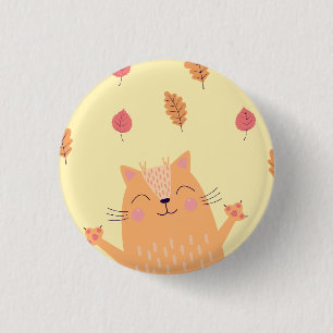 Chapa Redonda De 2,5 Cm Gato naranja jengibre lindo jugando en hojas de ot