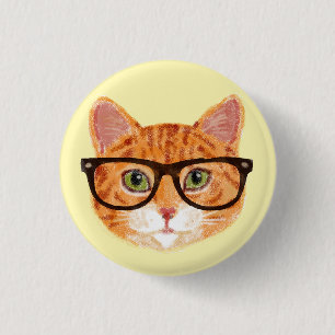 Chapa Redonda De 2,5 Cm Gato Naranja rayado con gafas