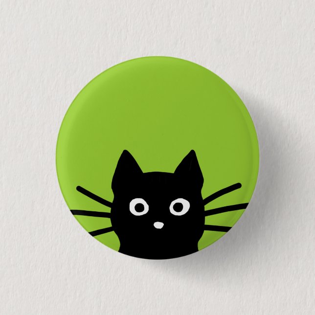 Chapa Redonda De 2,5 Cm Gato negro curioso (Anverso)