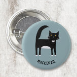 Chapa Redonda De 2,5 Cm Gato negro y blanco personalizado<br><div class="desc">Divertido gato de esmoquin blanco y negro sobre fondo azul de huevo de pato,  perfecto para los amantes de los animales y mascotas. Cambie el nombre a personalizar. Arte original de Nic Squirrell.</div>
